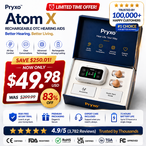 🔥 Only 1 Hours Left! 👂 Pryxo™ Atom X Smart Hearing Aids — Clearer Sound, More Comfortable Living 💖🔊